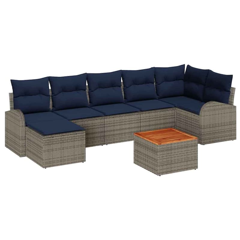 vidaXL 8 Garden Sofa Set with Cushions Black/Grey Poly Rattan - 113.8 x 48.8 x 27.2