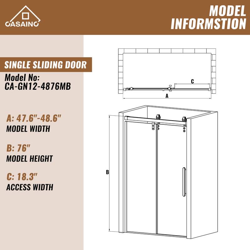48.6 in. W x 76 in. H Framed Shower Door with Tempered Glass