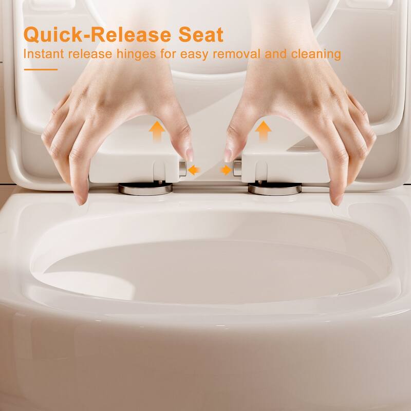 HOROW One Piece White Dual Flush Toilet 0.8/1.28 GPF Seat Included with Brushed Gold Actuator - N/A