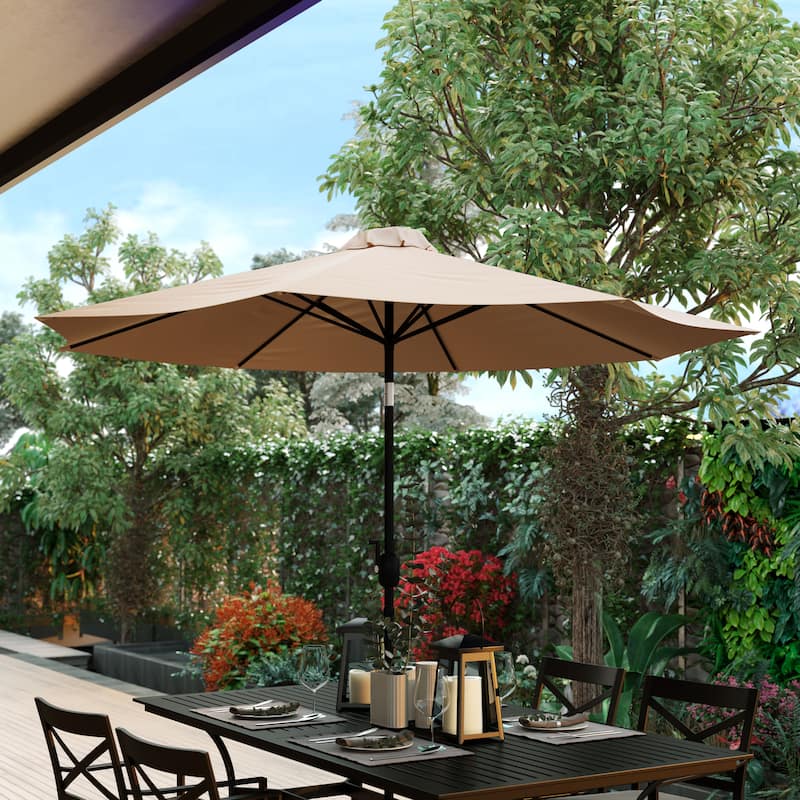 9 FT Round Umbrella - 1.5" Diameter Aluminum Pole - Crank and Tilt Function - Tan without base