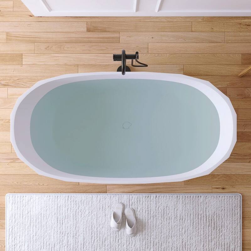 MEDUNJESS 64'' Freestanding Bathtub Solid Surface Soaking Tub