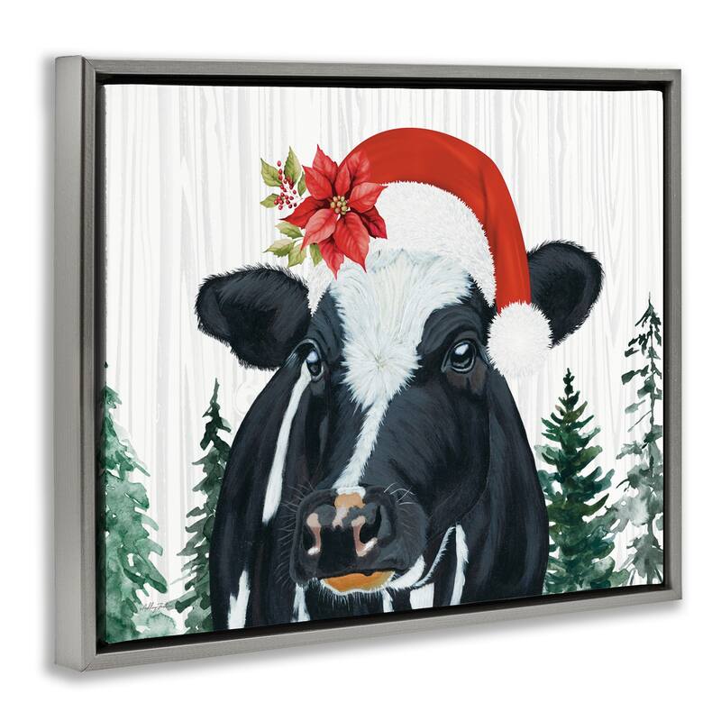 Stupell Christmas Hat Cow Portrait Framed Floater Canvas Wall Art Design By Ashley Justice