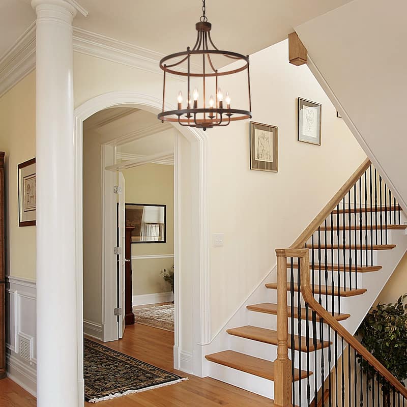 The Gray Barn Farmhouse 6-Light Rustic Drum Chandelier Island Light for Dining Room - D 21.6" x H 28.3"
