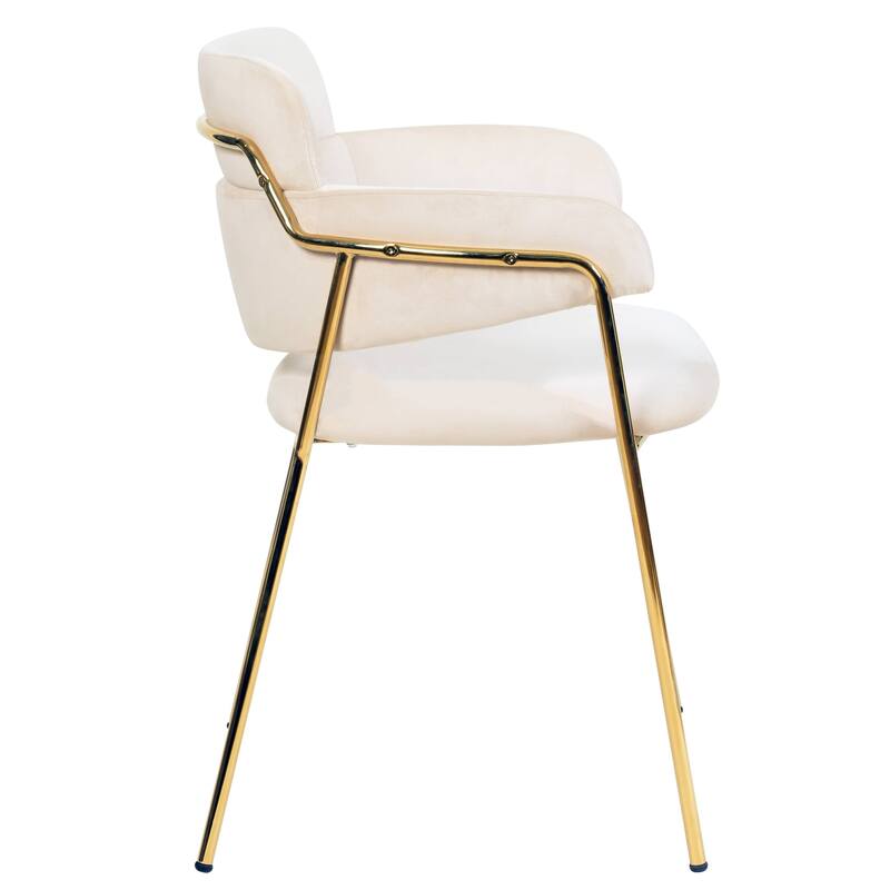 LeisureMod Axis Mid-Century Modern Upholstered Dining Chair with Curved Open-Back Design and Gold Steel Legs for Home & Kitchen