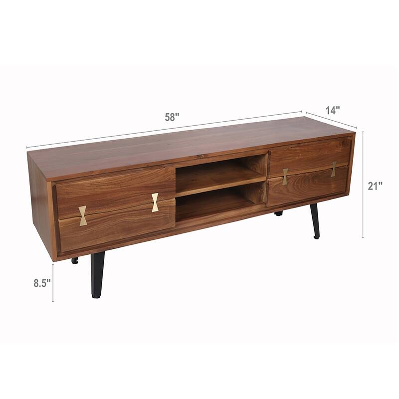 57.9" TV Stand with Two Closed Cabinets and Open Shelves for Living Room
