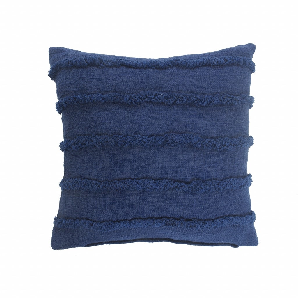 HomeRoots 20" X 20" Deep Blue 100% Cotton Zippered Pillow