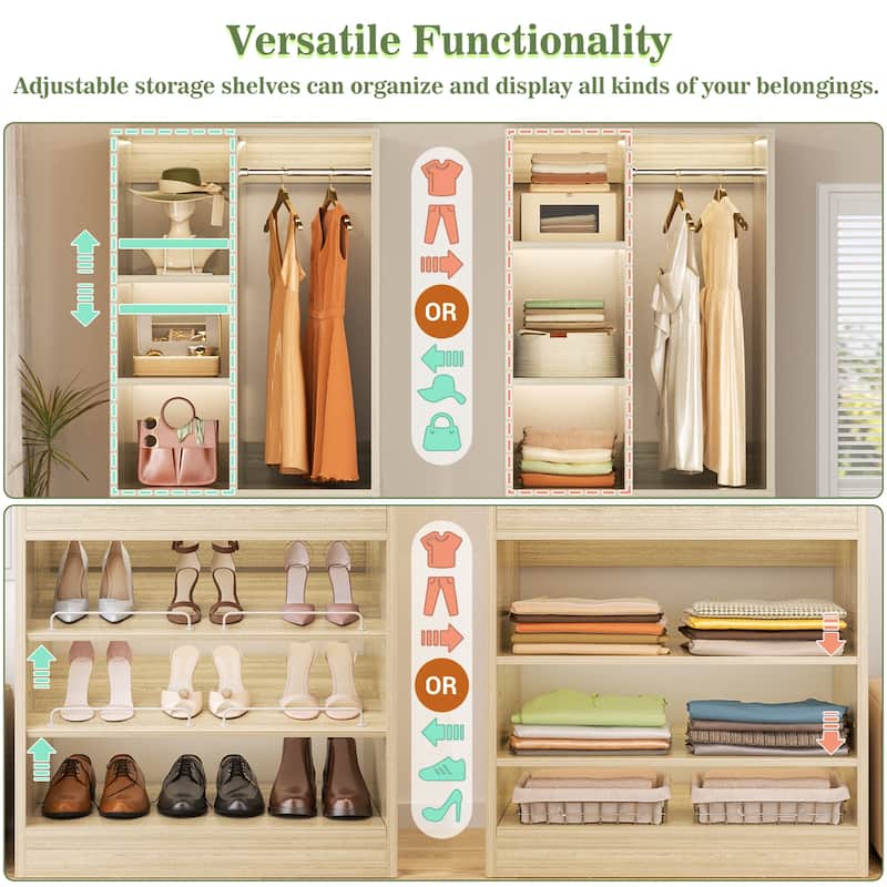 27.7'' Closet Organizer with Shoe Racks and Drawers, Closet System with Hanging Rod and Adjustable Shelves