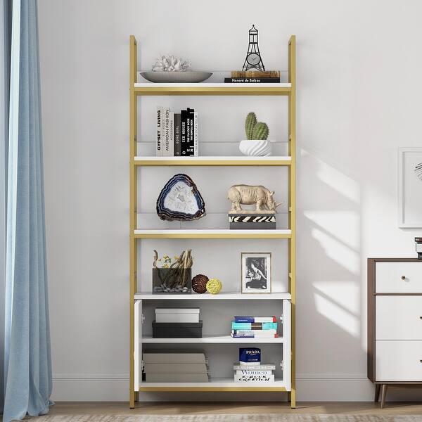 Shop 4 Tier Bookcase With Door White Etagere Standard Bookcase