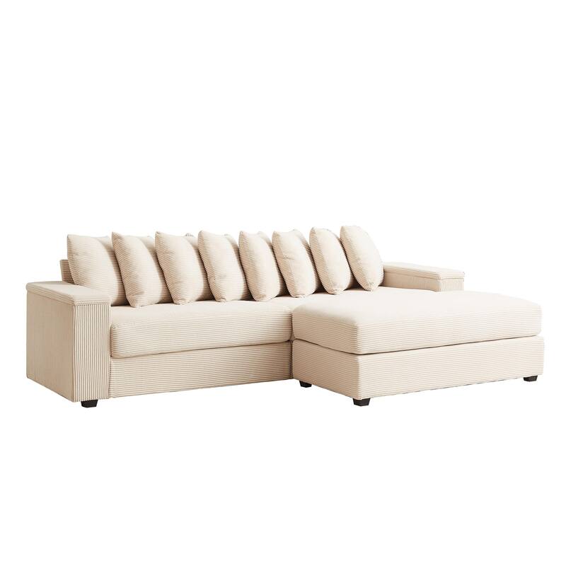 GDFStudio - Peregrine L-Shaped Corduroy Sectional Sofa with Pillows and Armrest Storage