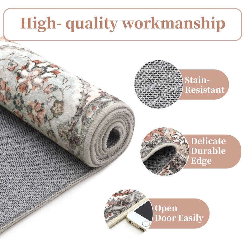 Rugs for Living Room Vintage Oriental Trellis Area Rug Soft Non Slip Low Pile Accent Rugs for Dining Room Office