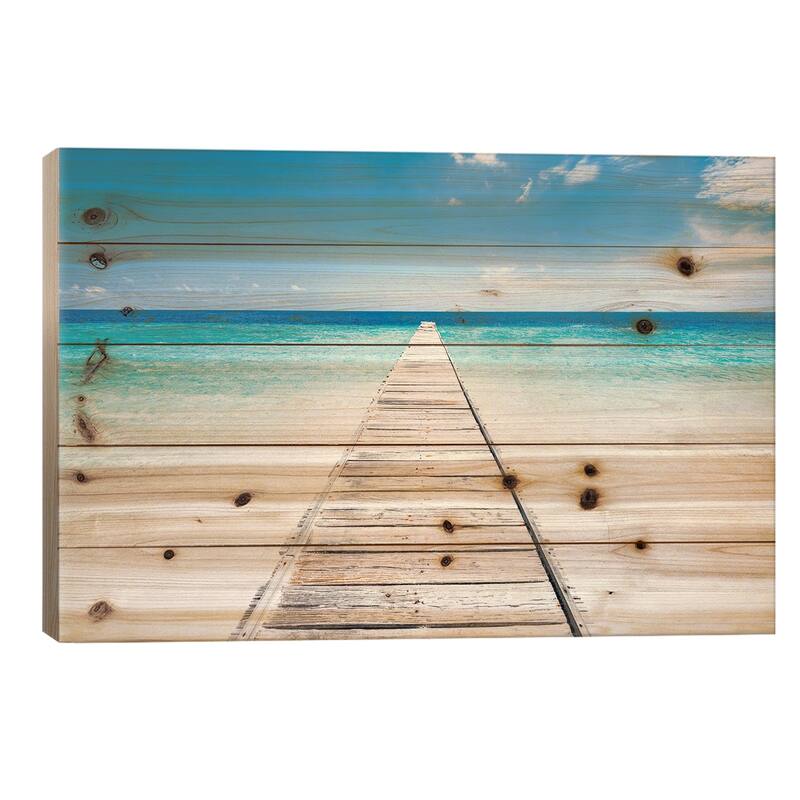 Jetty On A Beautiful Island In The Maldives Print On Wood by Jan Becke - Multi-Color - 26x40x1.5