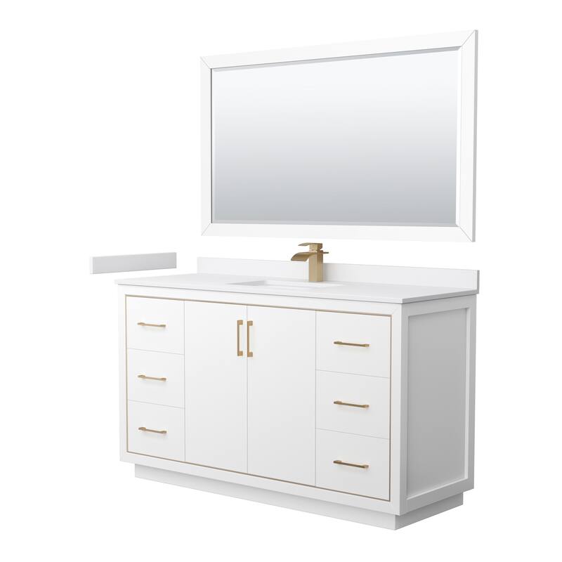 Wyndham Collection WCF1111-60S-VCA-M58 Icon 60" Free Standing Single - White / White Cultured Marble Top / Satin Bronze - Painted