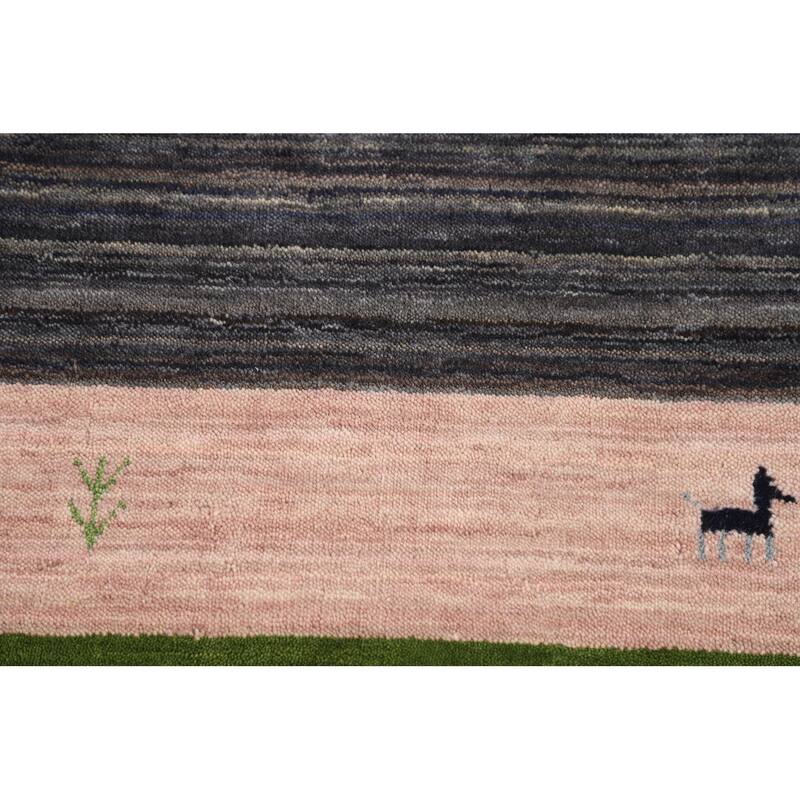 Striped Tribal Gabbeh Oriental Foyer Rug Handmade Wool Carpet - 4'0"x 6'0"