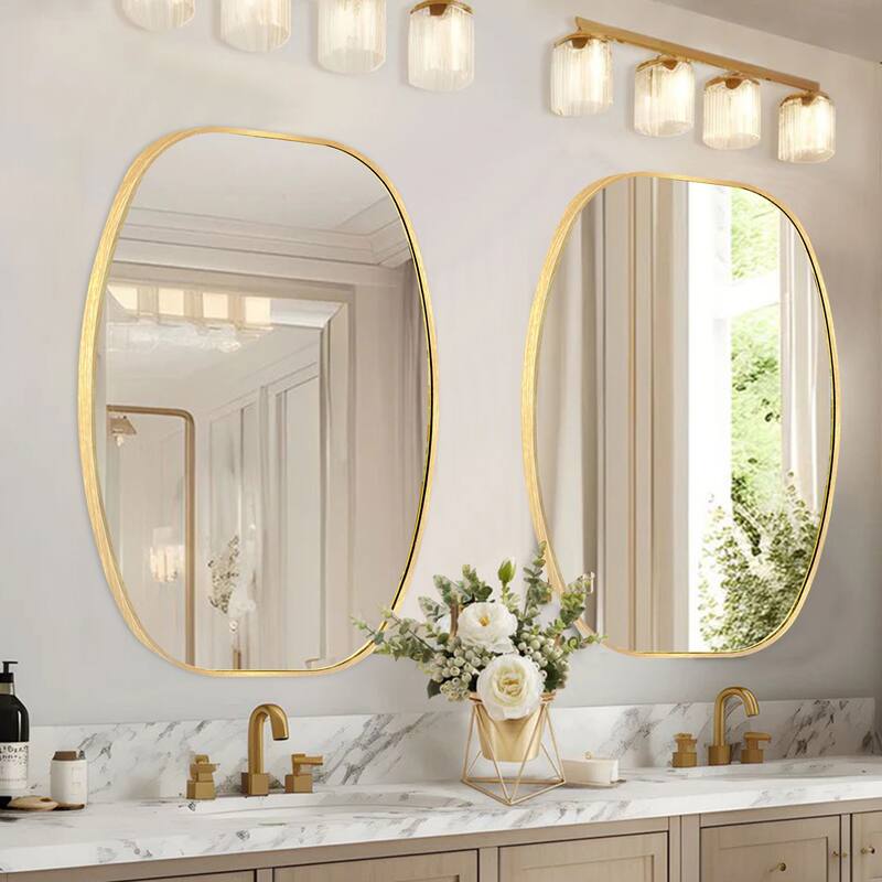 2 Pack Oval Mirror Vanity Decorative Wall Mirror - 24X36 - Gold