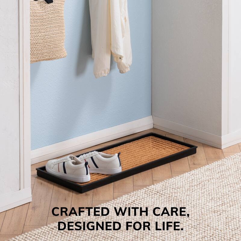 Jani Natural & Recycled Rubber Boot Tray with Rectangle Embossed Coir Insert
