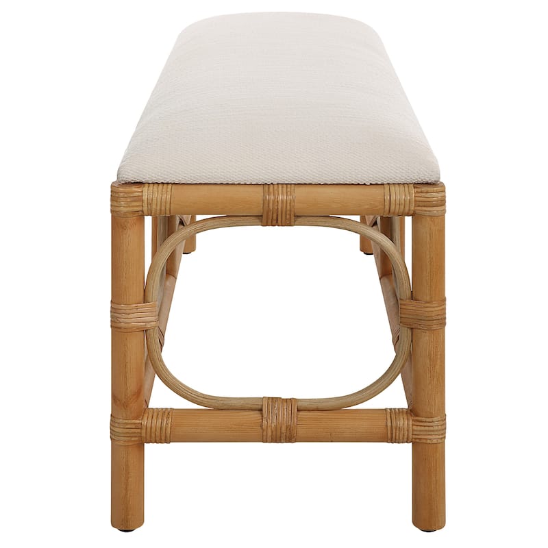 Uttermost Laguna White Fabric Rattan Bench - 48"W x 21"H x 16"D