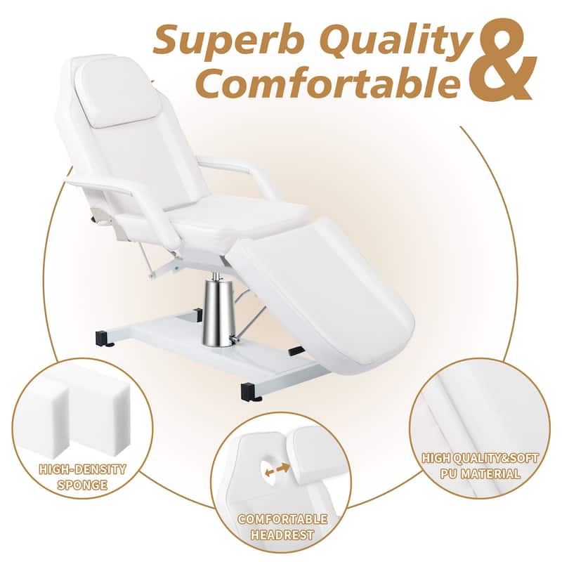 73" Adjustable Beauty Salon Spa Massage Bed Tattoo Chair 360 Degree Swivel White
