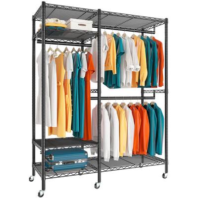 Heavy Duty Clothes Rack with Wheels, 650LBS Rolling Clothes Racks for Hanging Clothes, Metal Clothing Rack Garment Rack,
