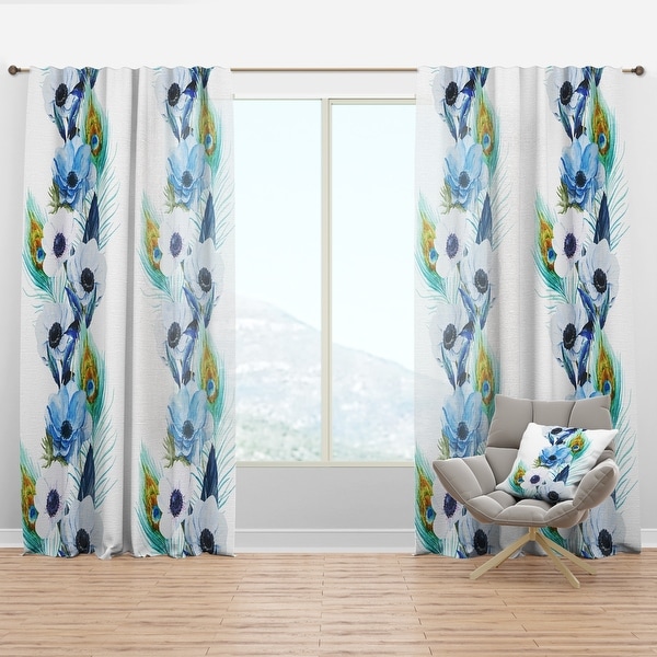 Designart 'Handpainted Anemones And Peacock Feathers' Floral Curtain Panel. Opens flyout.