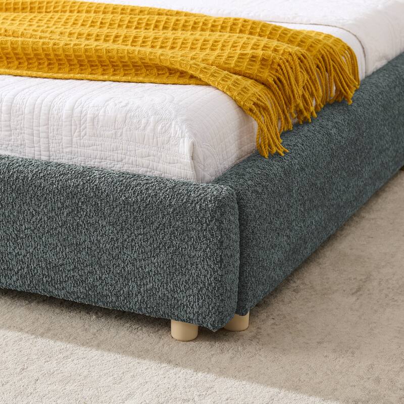 Fabric Upholstered Bed Frame Modern American Platform Bed Frame with Curved Headboard/Sturdy Legs Support/No Box Spring Needed