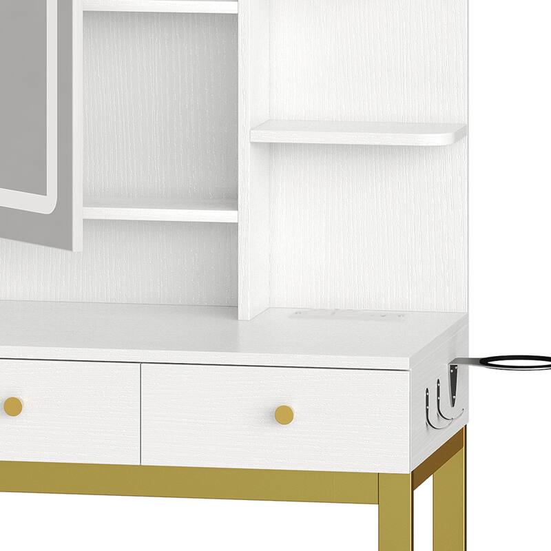 Moasis 3 Drawers Makeup Vanity Desk Set with Lights and Mirror & Stool