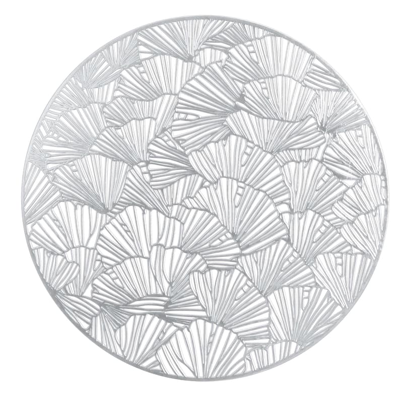 Home Details 4 Pack Round Shell Laser Cut Placemat - Silver - 15" x 15"