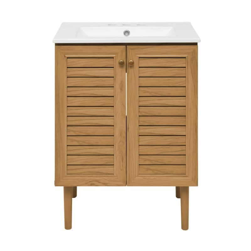Swiss Madison SM-BV373-3 Bron 24" Free Standing Single Basin Vanity - Golden Oak / White - Oak Finish