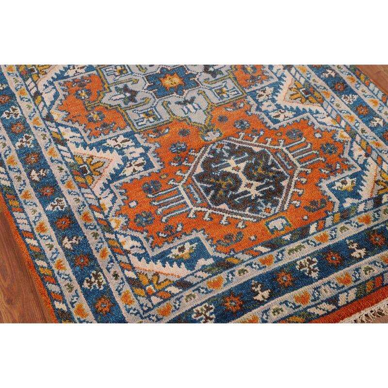 Geometric Heriz Serapi Oriental Foyer Rug Hand-Knotted Wool Carpet - 3'11"x 5'10"
