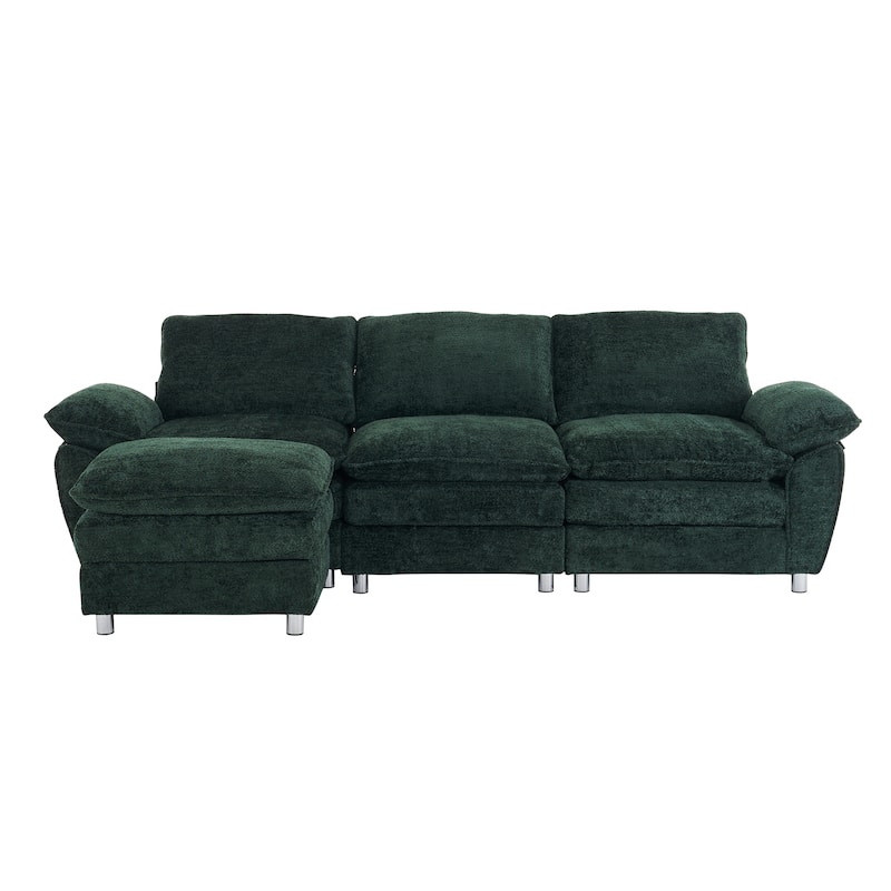Modern Deep 3-Seat Sofa Couch with Ottoman