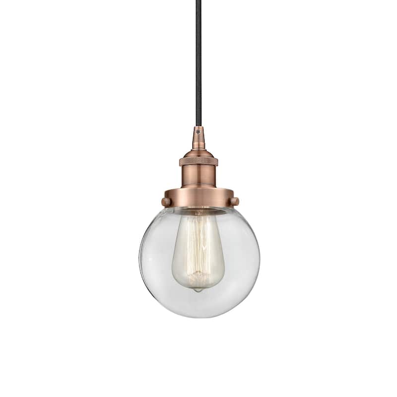 Innovations Lighting 616-1PH-10-6 Beacon Pendant Beacon 6" Wide Mini - Antique Copper / Clear