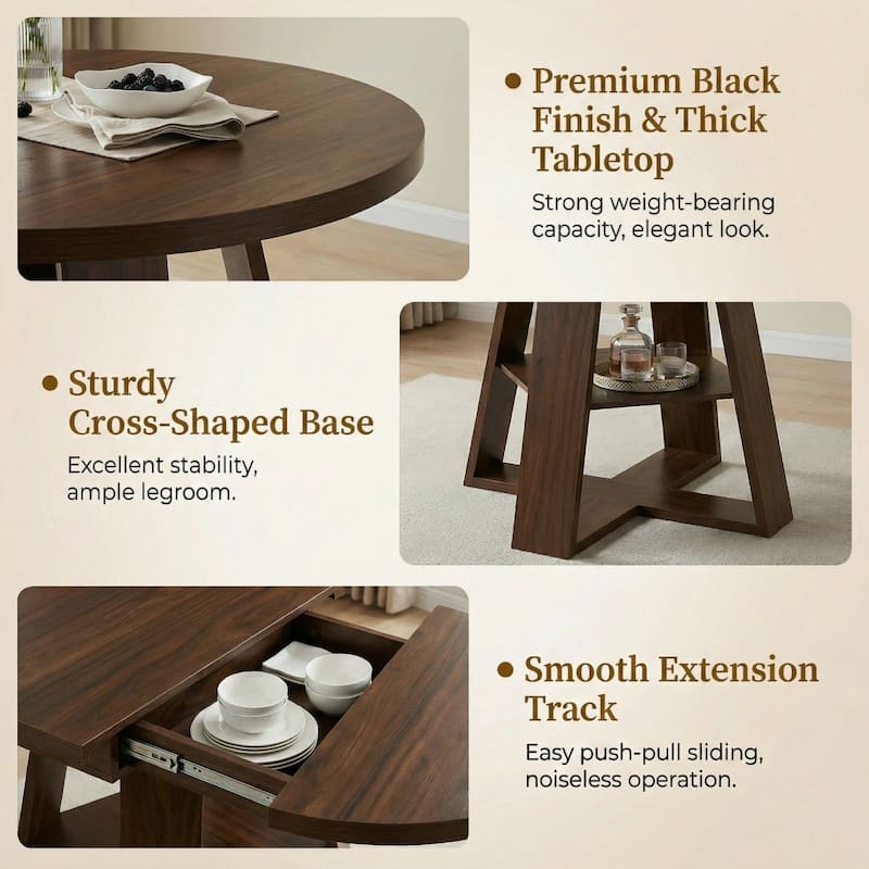 43.3"-59" Extendable Round Dining Table with Storage Shelf