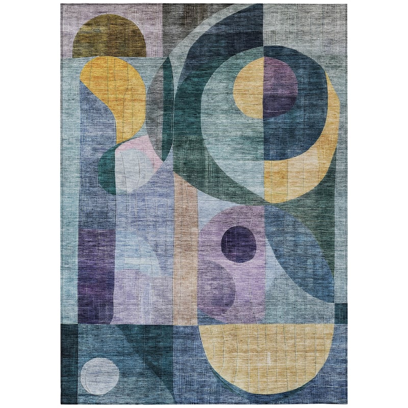 Machine Washable Indoor/ Outdoor Contemporary Geo Chantille Rug
