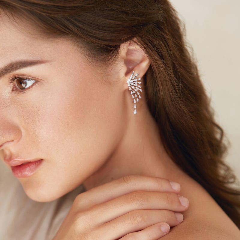 Miadora 4 1/2ct TDW Diamond Semi-Sunburst Earrings in 14k White Gold
