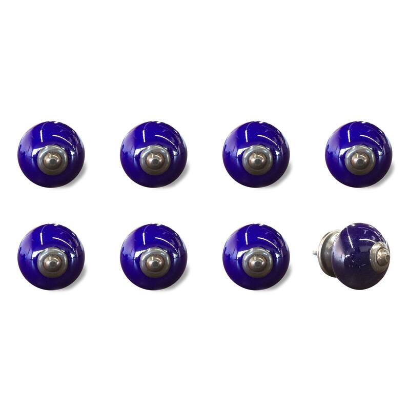 HomeRoots Set of Eight Purple And Gray Ceramic And Metal Drawer Pull Knobs - 1.5' X '1.5' X '1.5
