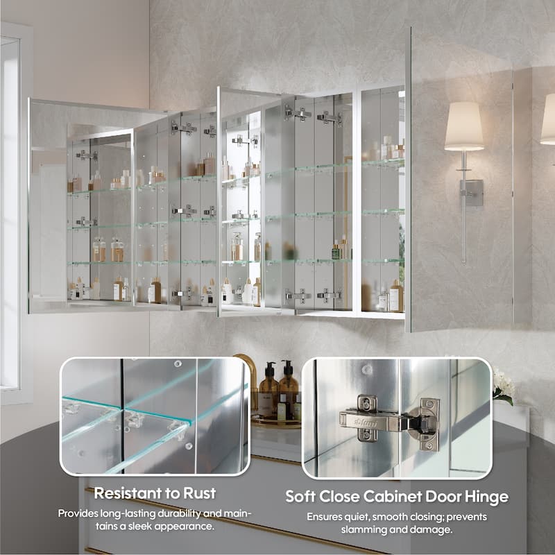 60"W X 30'H Bathroom Recessed or Surface Wall Mount Medicine Cabinet With Adjustable Glass Shelves