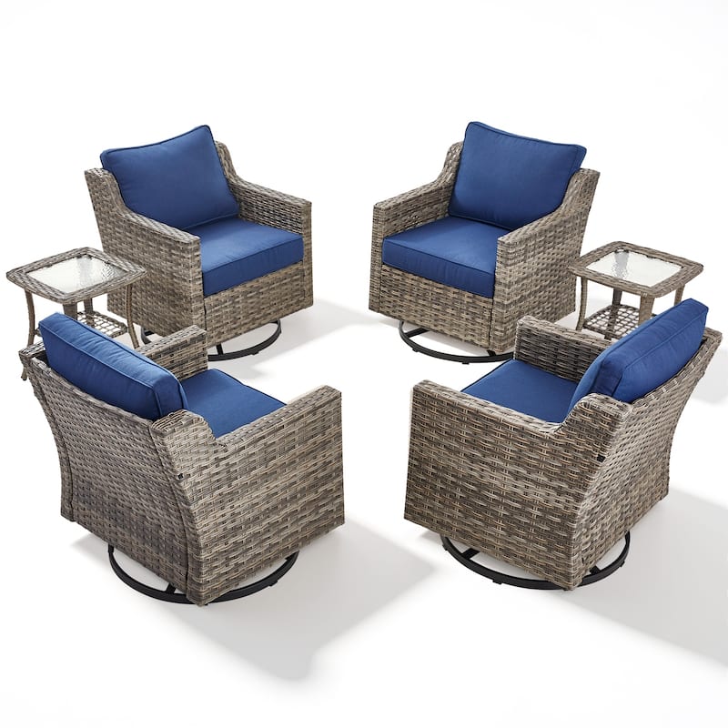 Pocassy Outdoor Patio Furniture Wicker Sofa Swivel Chair Set