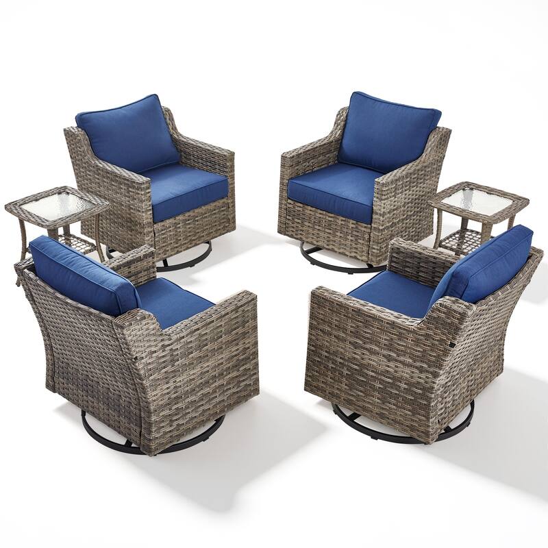 Pocassy Wicker Patio Glider Swivel Chair Ottoman Furniture Set.