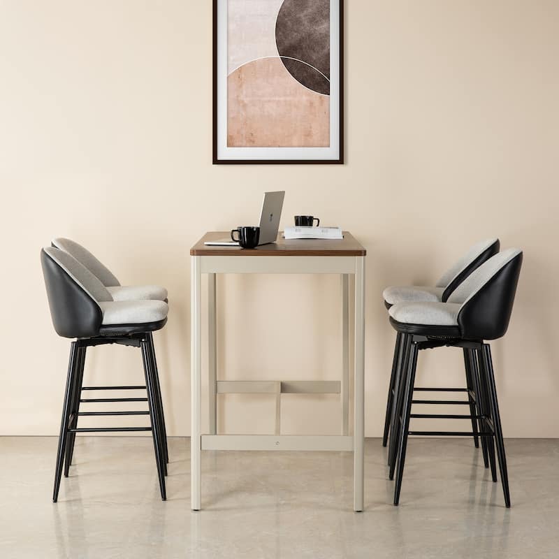 Glitzhome Modern Faux Leather Mixed Chenille Upholstered Swivel High Bar Stools