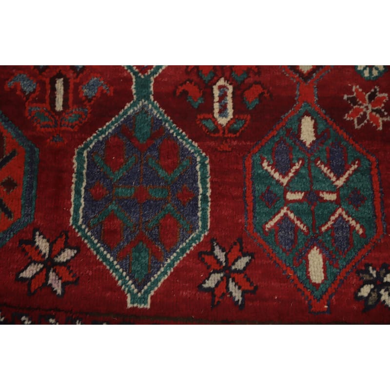Hand Knotted Oriental 100% Wool Carpet Traditional All-Over Red Shiraz Area Rug - 9' 5'' X 6' 5''