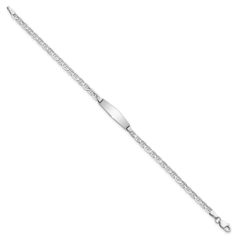 Curata 5.5mm 14k White Gold Engravable Nautical Ship Mariner Anchor Link Soft Diamond Shape ID Bracelet 7 Inch