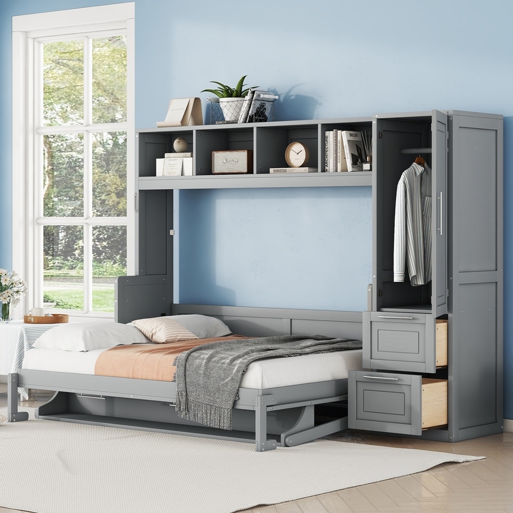 Murphy Bed Wall Bed with Closet and Drawers