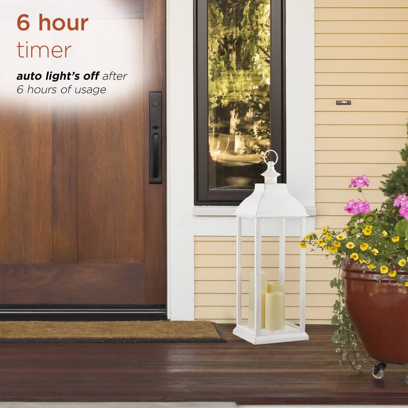 Alpine Corporation 28" Tall Outdoor Battery-Operated Lantern with LED Lights, White