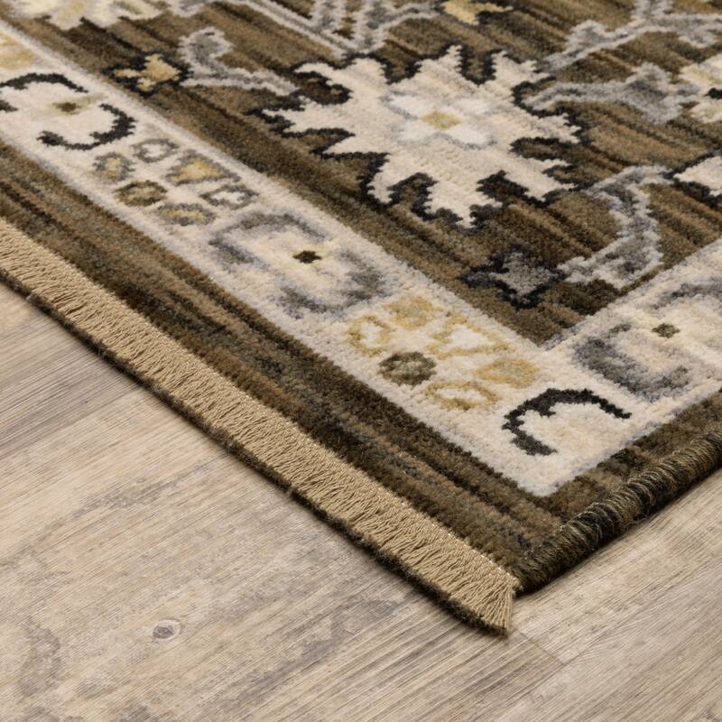 Adelaide Traditional Border Brown/ Tan Wool Blend Area Rug