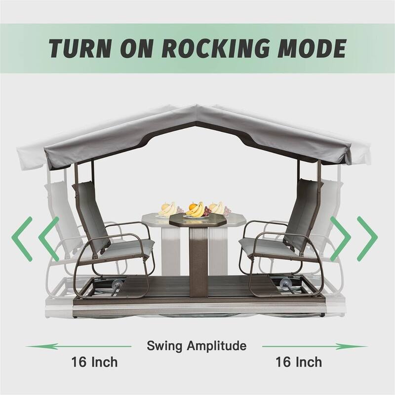 4-Seat Aluminum Patio Swing Chair with triangular Canopy - Grey+Brown