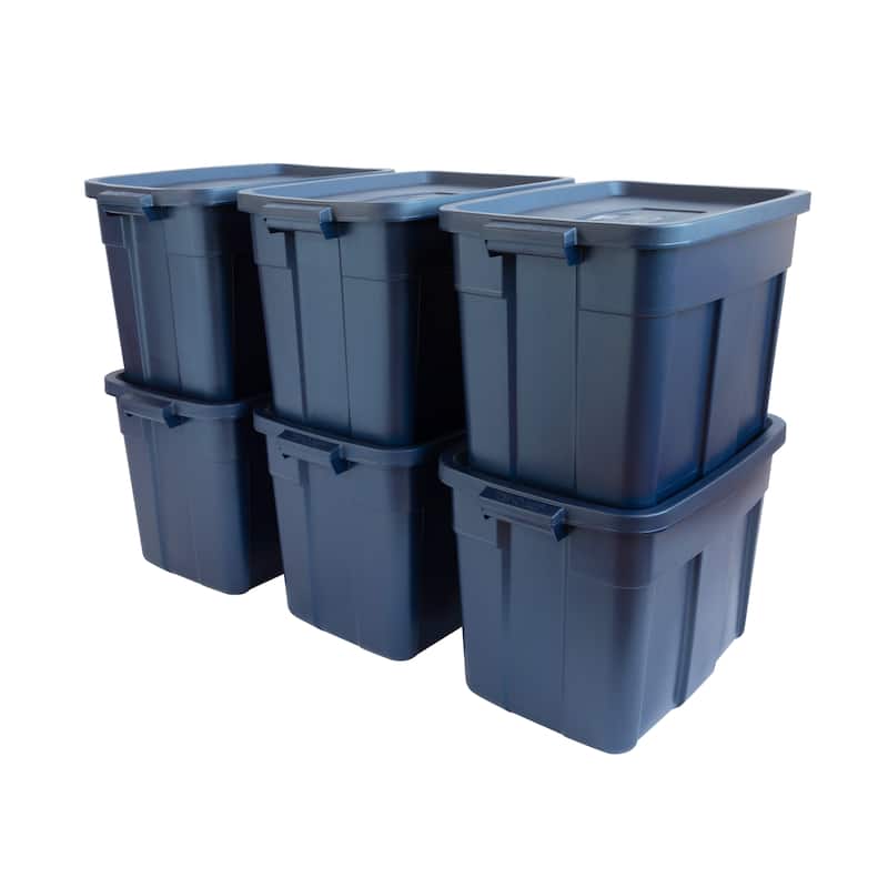 Rubbermaid Roughneck Storage Totes - Dark Indigo Metallic - 18 Gal -6 Pack