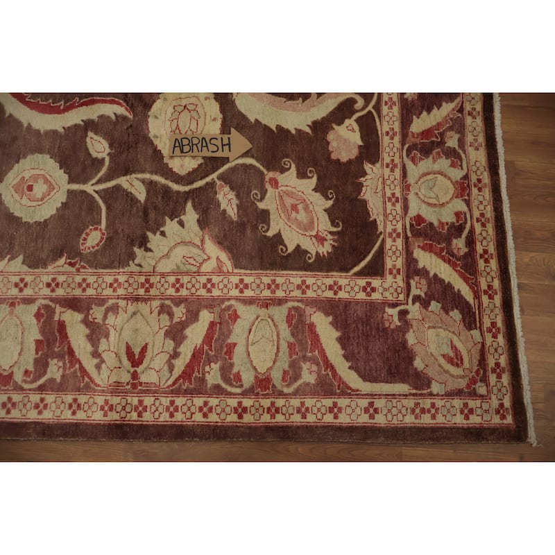 Hand Knotted Oriental 100% Wool Carpet Traditional Floral Brown Peshawar Area Rug - 9' 8'' X 6' 10''