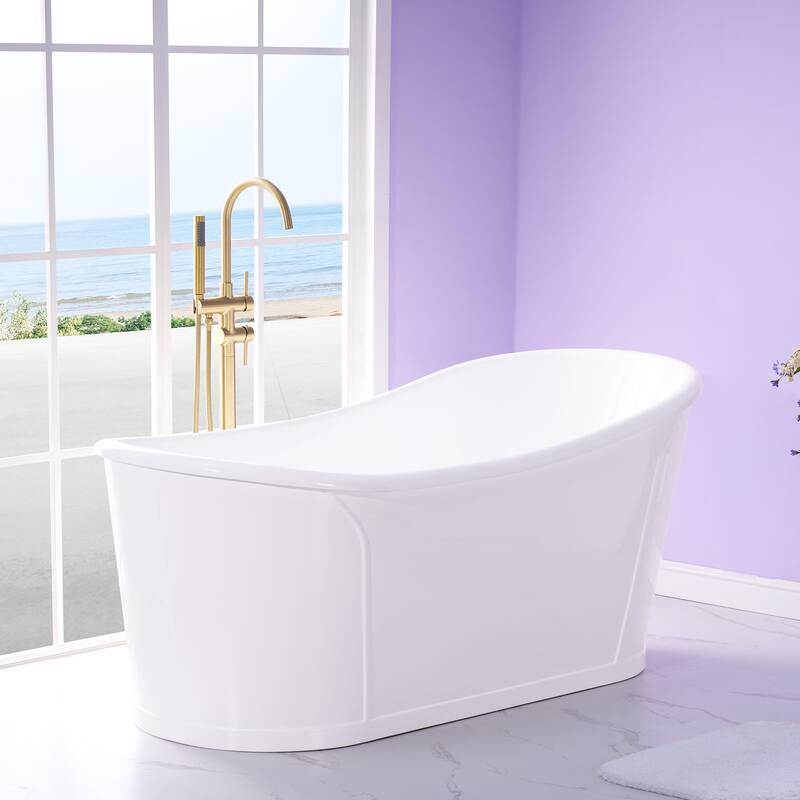 66'' W,68 GALLONS Freestanding Acrylic Soaking Bathtub With Drain And Overflow Holes