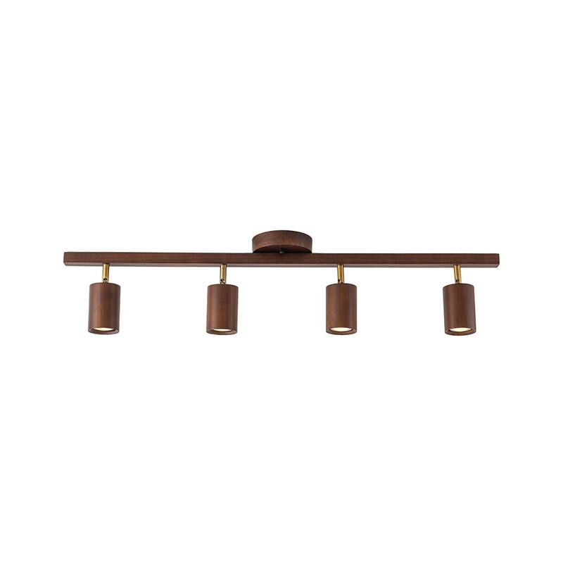 4-Light Walnut Wood Grain Adjustable Linear Track Light 39.4in
