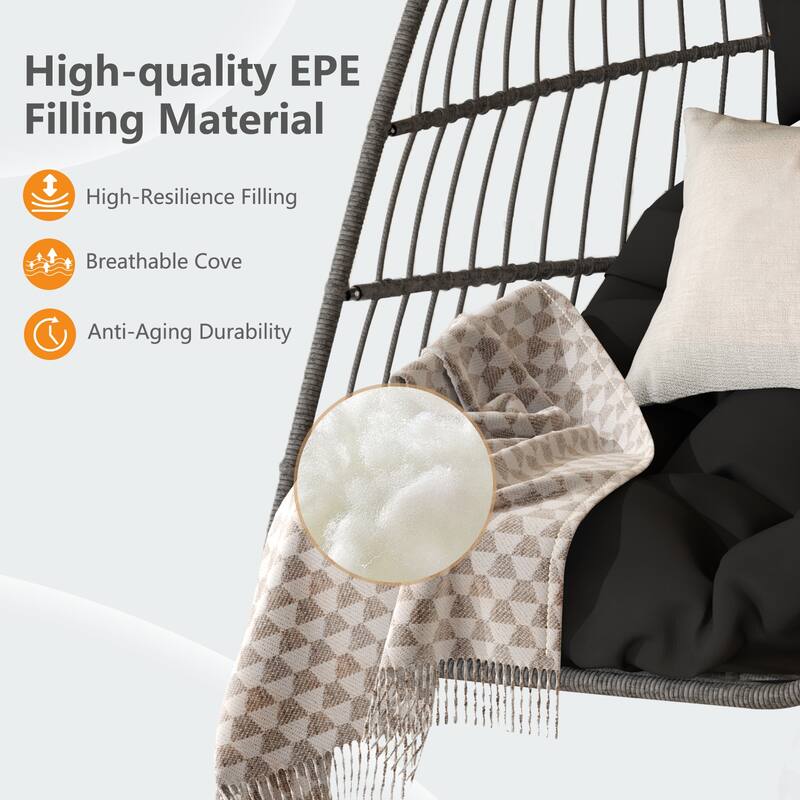 Hanging Chair PE Hanging Chair with Stainless Steel Suspension kit, Outdoor Garden Rattan Egg Swing Chair with Cushion