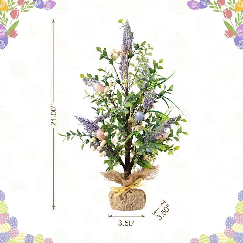 Glitzhome Easter Table Tree with Eggs Lavender Top Hat Decoration for Spring Party Supplies Props